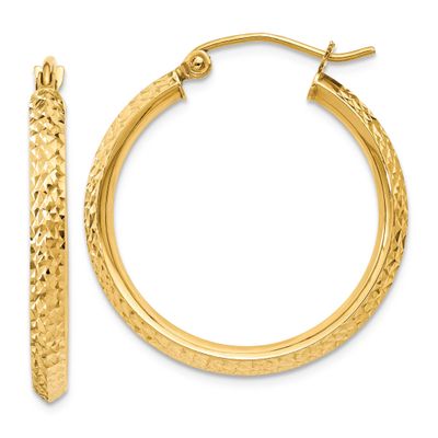 Knife Edge Diamond-Cut 2.5x25mm Hollow Hoop Earrings 14k Gold LE2534 196904343456