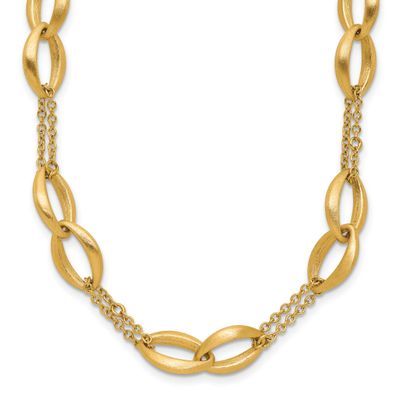 2-Strand Navette Link Necklace 14k Gold Polished and Brushed LF2234-18