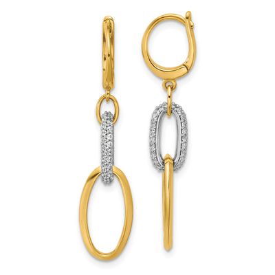 CZ Ovals Leverback Dangle Earrings 14k Two-tone Gold Polished LE2919 196904315873