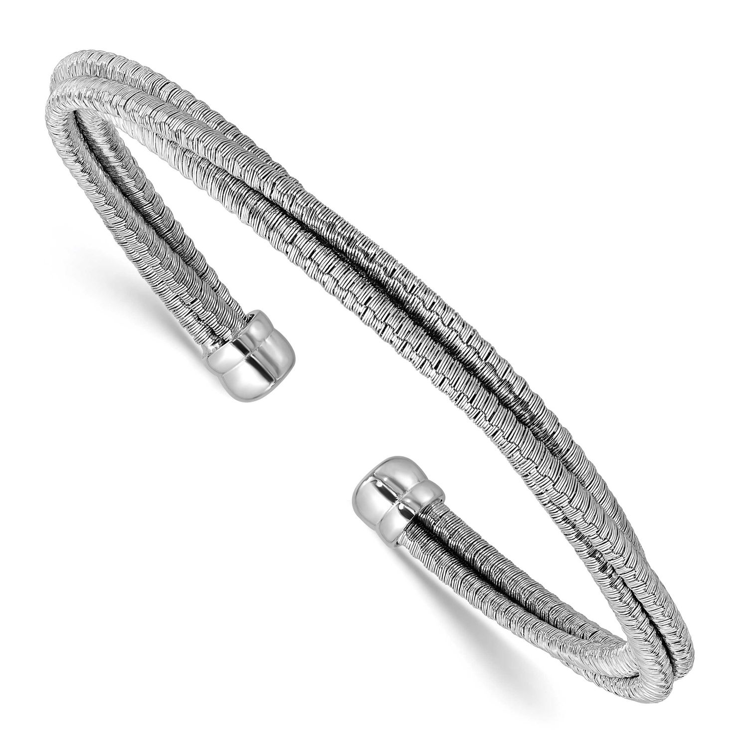 Polished Multi-Wire Wrapped Cuff Bangle Sterling Silver Rhodium-plated QLF1467 196904318201