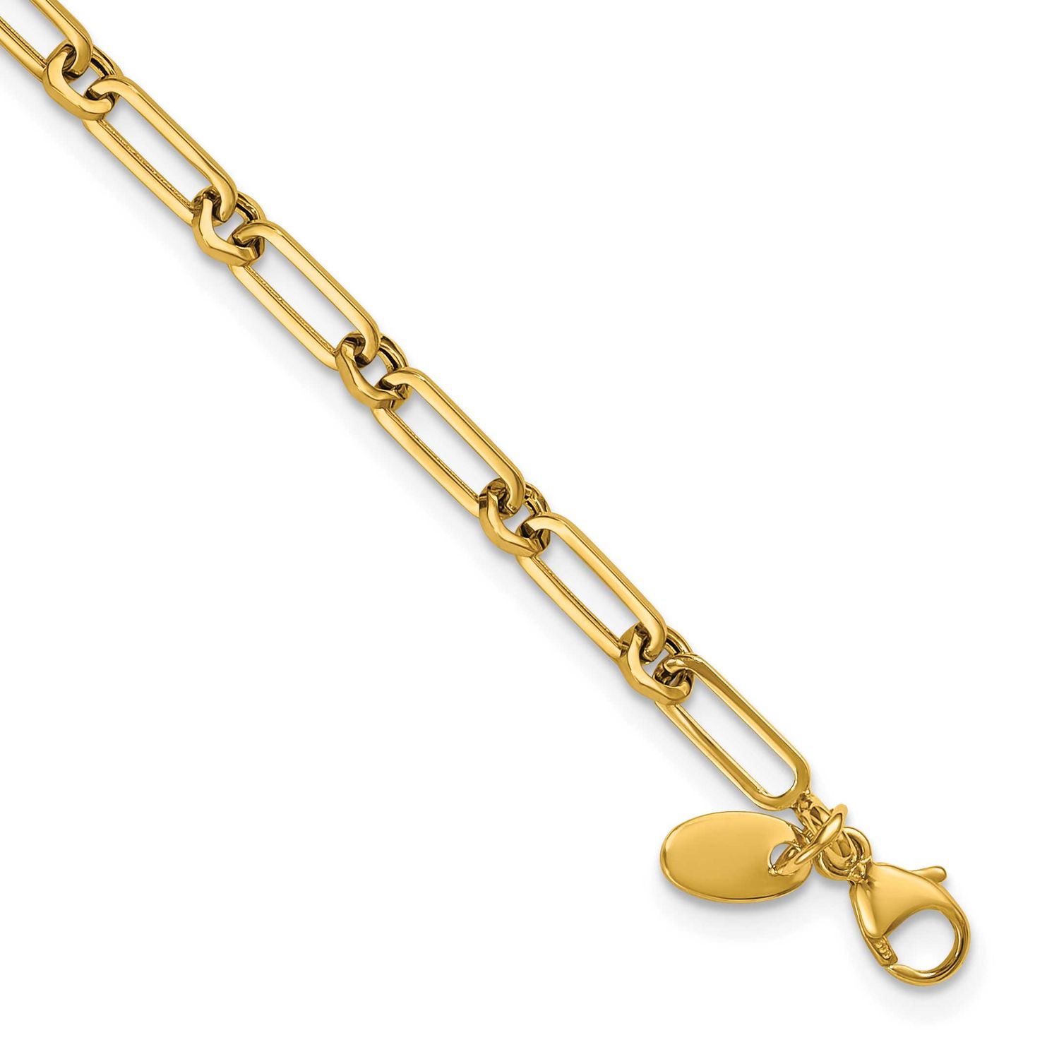 Fancy Paperclip Link Bracelet 14k Gold Polished LF2222-7.5