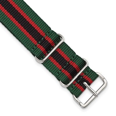 Debeer 20mm One-Piece Green, Black and Red Striped Military Ballistic G10 Nylon with Silver-Tone Bu…