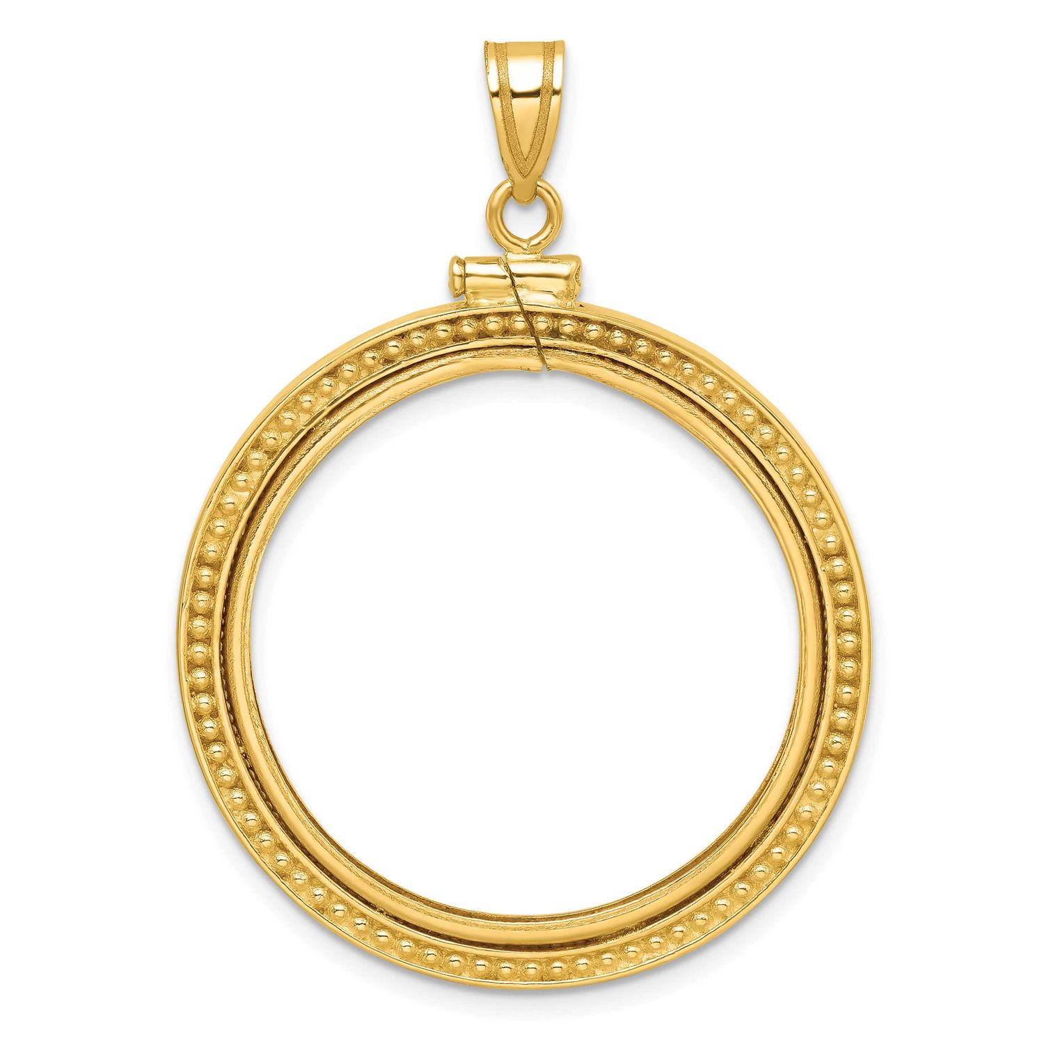 Beaded 27.0mm x 2.35mm Screw Top Coin Bezel Pendant 10k Gold Polished 10C8184/27.0