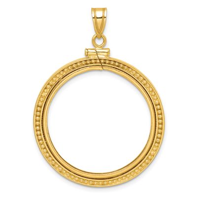 Beaded 27.0mm x 2.35mm Screw Top Coin Bezel Pendant 10k Gold Polished 10C8184/27.0