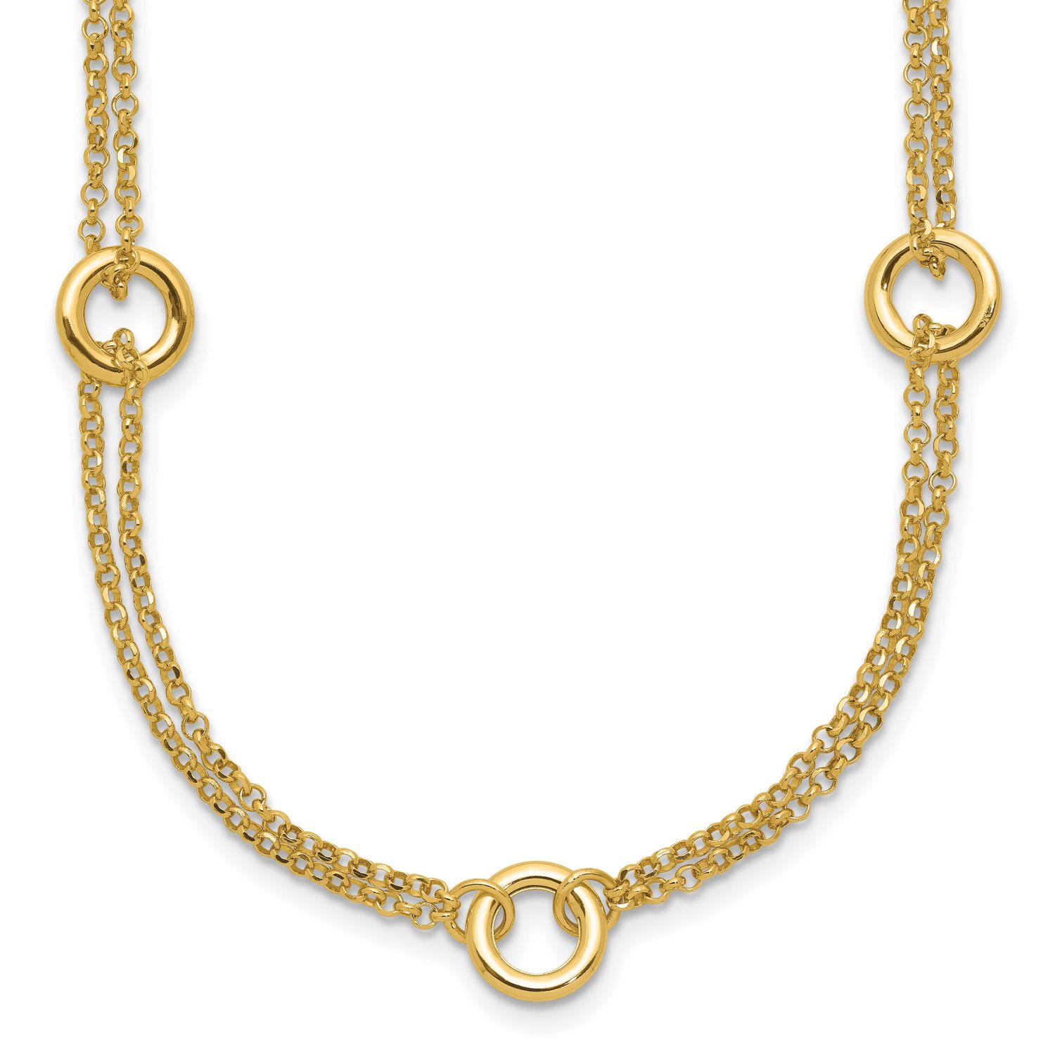 Diamond-Cut 2-Strand Circle Link with 2 Inch Extender Necklace 14k Gold Polished LF2096-17 19690428…