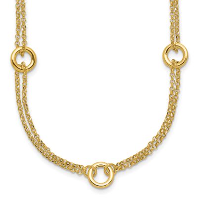 Diamond-Cut 2-Strand Circle Link with 2 Inch Extender Necklace 14k Gold Polished LF2096-17 19690428…