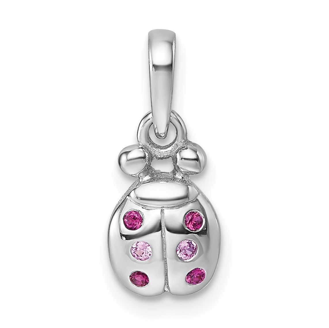 Children&#39;s Pink Red CZ Lady Bug Pendant Sterling Silver Rhodium-plated QP5964