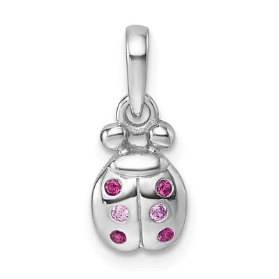 Children&#39;s Pink Red CZ Lady Bug Pendant Sterling Silver Rhodium-plated QP5964