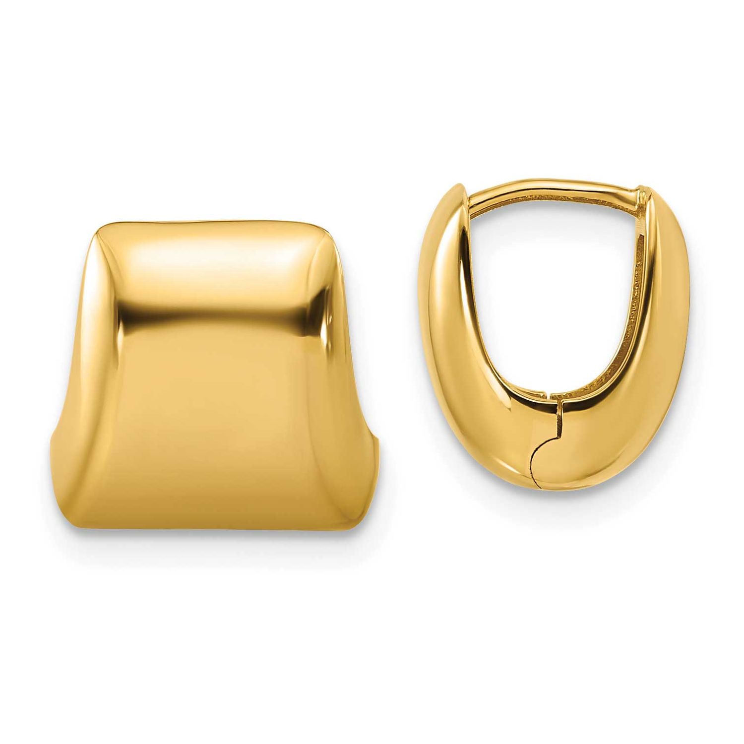 Puff Square Hinged Hoop Earrings 14k Gold Polished LE2891