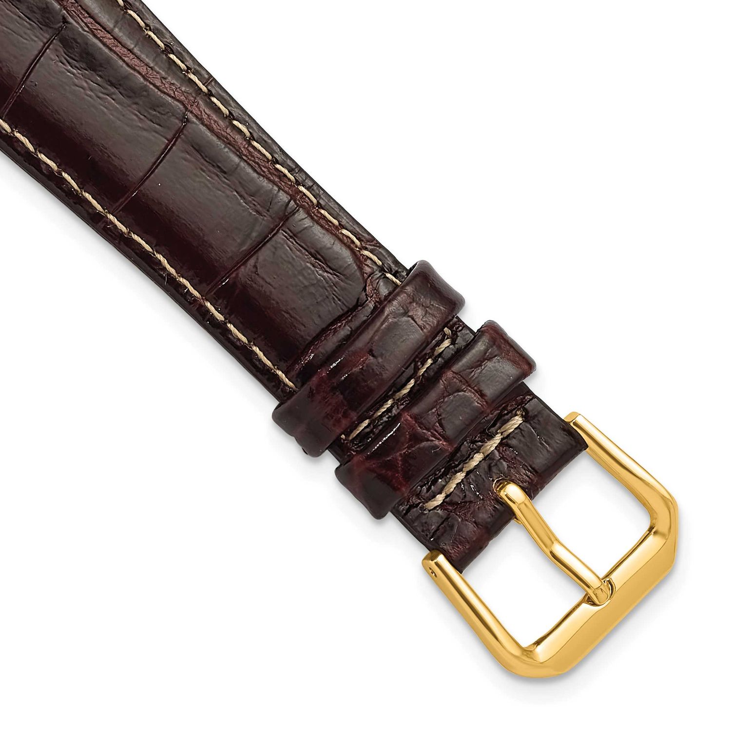 Debeer 20mm Brown Crocodile Grain Chronograph Leather with White Stitching and Gold-Tone Buckle 7.5…