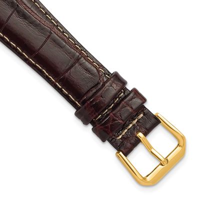 Debeer 20mm Brown Crocodile Grain Chronograph Leather with White Stitching and Gold-Tone Buckle 7.5…