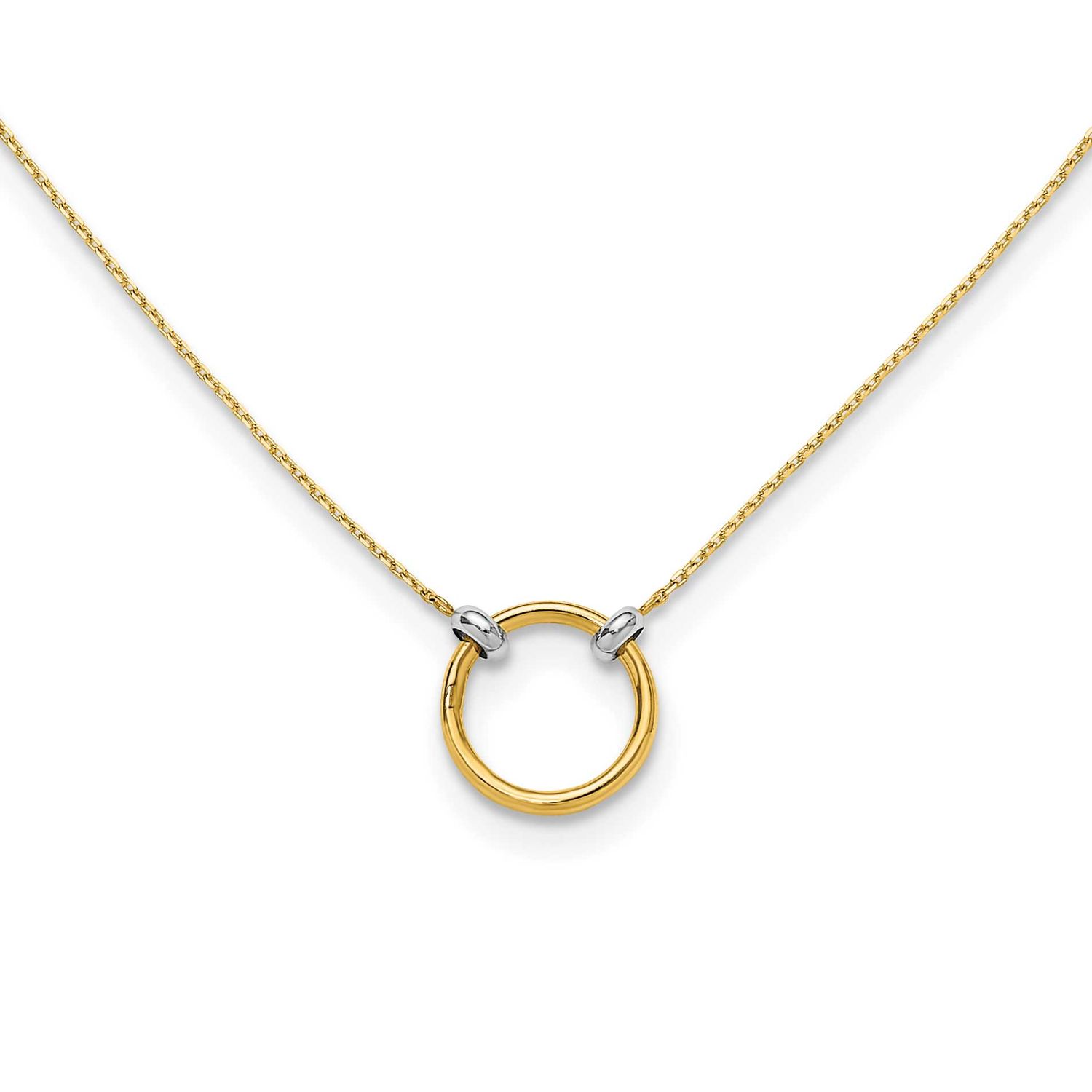 Rhodium Polished Circle Necklace 14k Gold LF2125-17