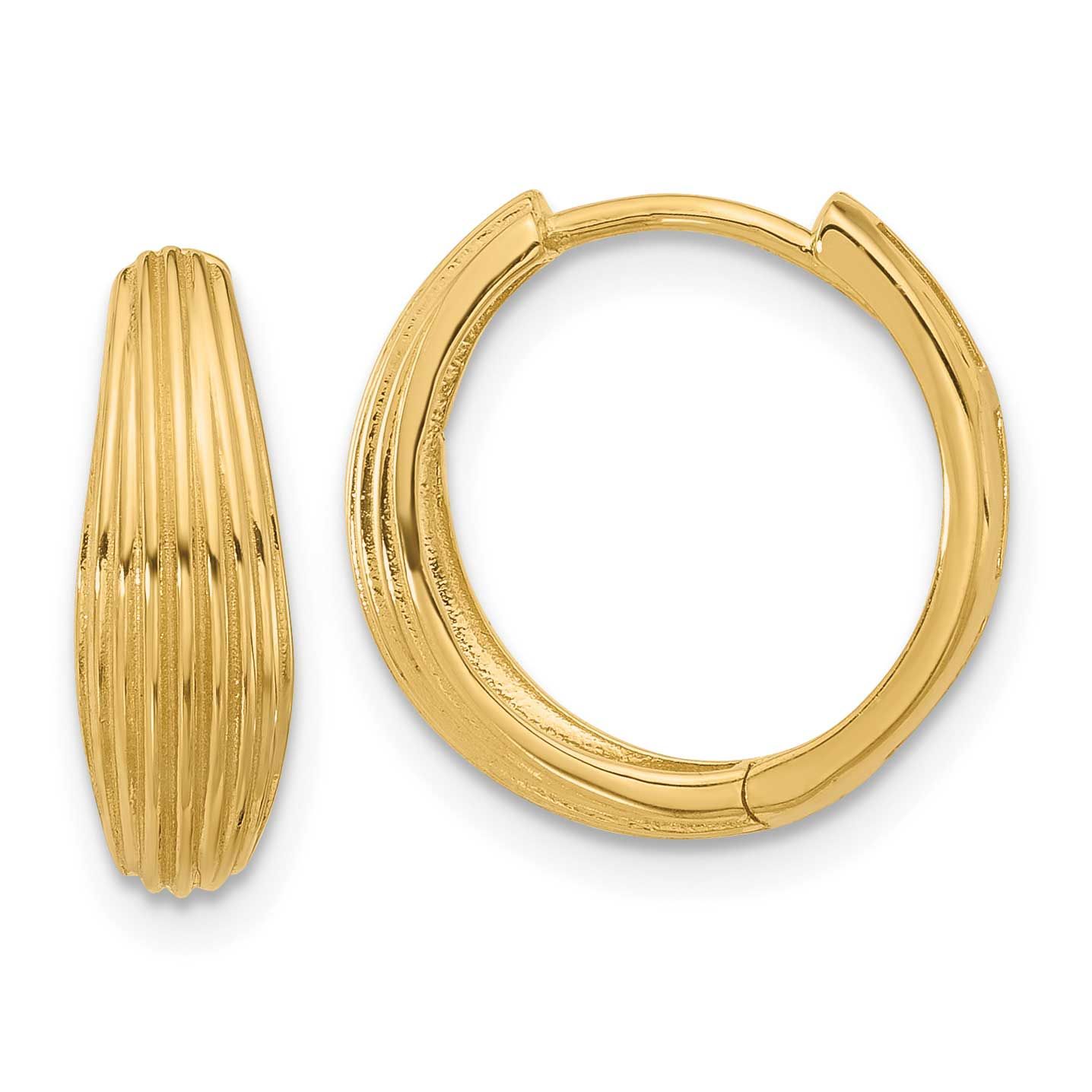 Grooved Hinged Hoop Earrings 14k Gold Polished LE2560 196904171493