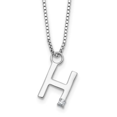 White Ice 18 Inch Diamond Letter H Initial Necklace Plus 2 Inch Extender Sterling Silver Rhodium-pl…