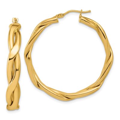 Fancy Twist Round Hoop Earrings 14k Gold Polished LE2871 196904316436