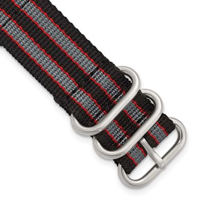 Debeer 22mm Two-Tone Black with Grey and Red Stripes Nylon Strap with Brushed Stainless Steel Buckl…