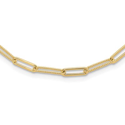 Textured Paperclip Link Necklace 10k Gold Polished 10LF665-18