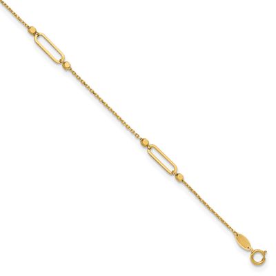 Diamond-Cut Fancy 9 Inch Plus 1 Inch Extender Anklet 14k Gold Polished LF1912-9 196904344057
