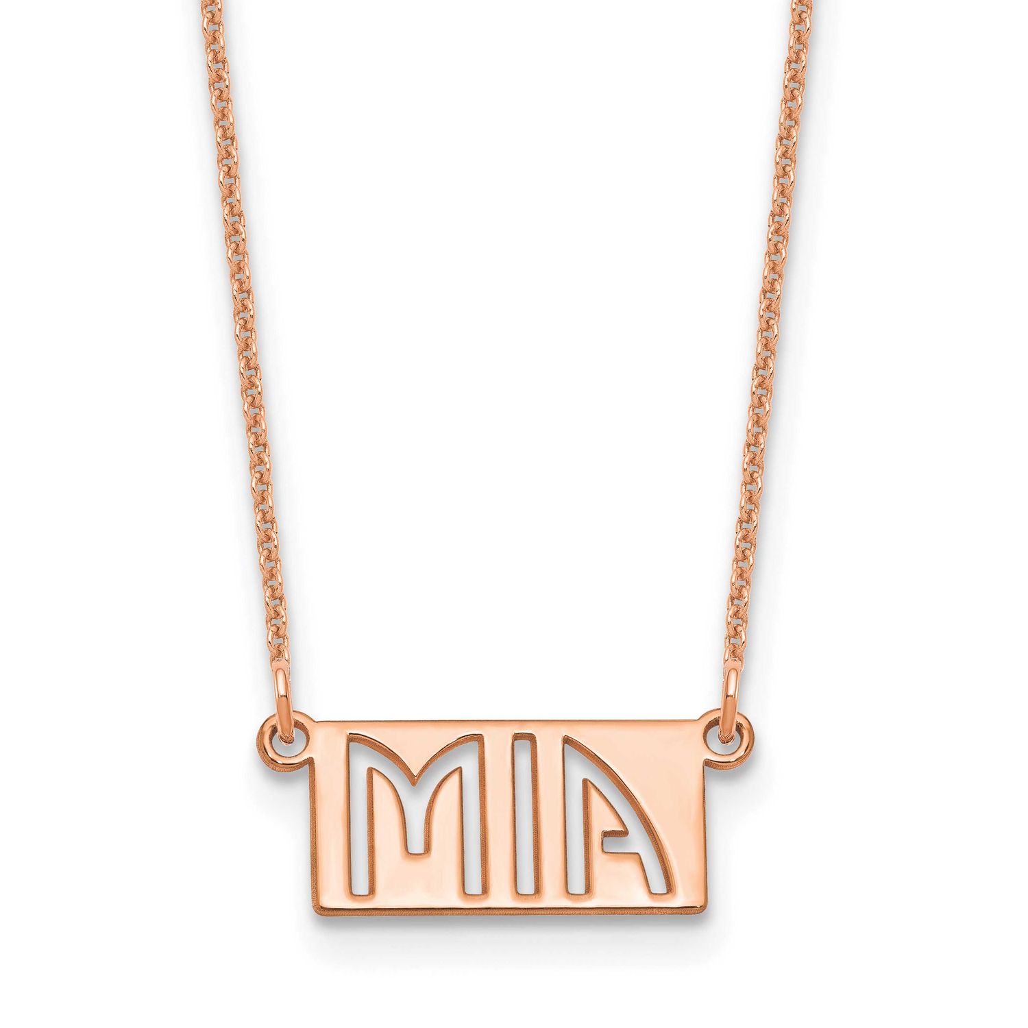 1-3 Letter Cut-Out Name Bar Necklace 14k Rose Gold XNA1511R
