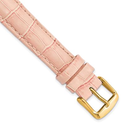 Debeer 16mm Pink Crocodile Grain Chronograph Leather with Gold-Tone Buckle 7.5 Inch Watch Band BAY1…