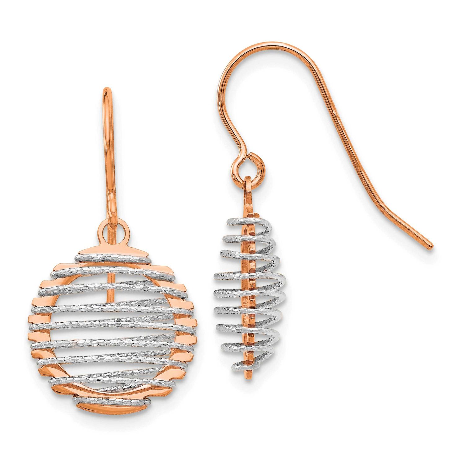 White/Rose Polished Wire Wrapped Dangle Earrings 14k Two-tone Gold LE2764 196904343371