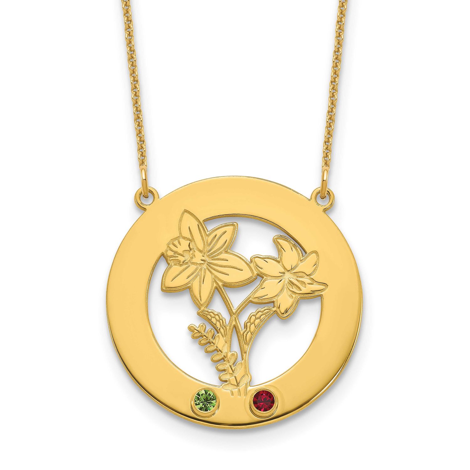 Circle with 2 Birth Flower and Birthstone Necklace 14k Gold XNA1487/2Y