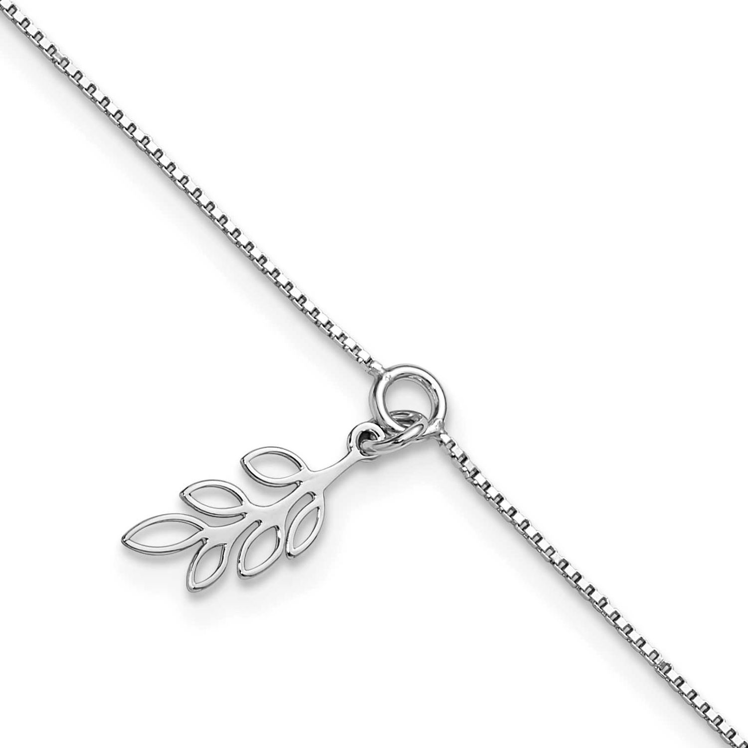 Polished Dangle Leaf 9 Inch Plus 1 Inch Extender Anklet Sterling Silver Rhodium-plated QLF1442-9 19…