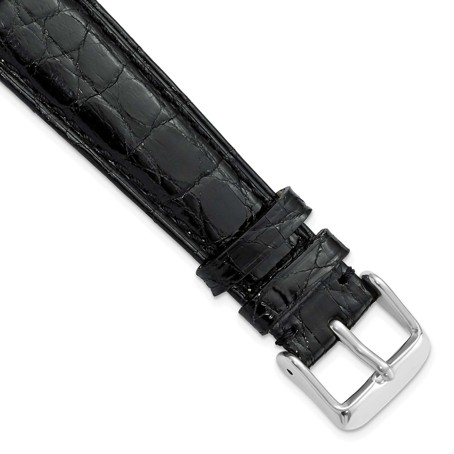 Debeer 22mm Black Genuine Caiman Leather with Silver-Tone Buckle 7.5 Inch Watch Band BAW129-20