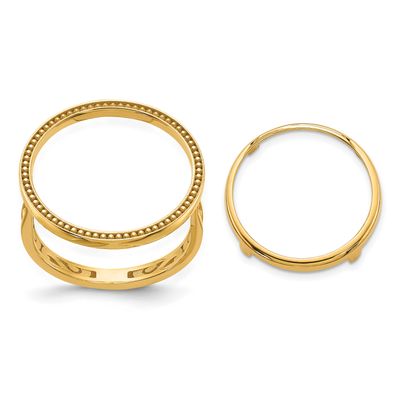 Ladies Polished Filigree Sides and Beaded Top 16.5mm Coin Bezel Ring 10k Gold 10CR1/10AE