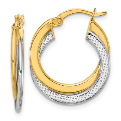 Rhodium Polished and Textured Fancy Hoop Earrings 10k Gold 10LE619 196904344064