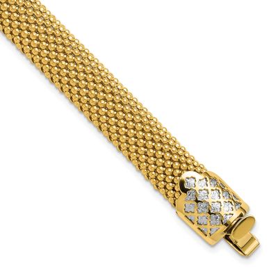 Diamond-Cut Popcorn Mesh Bracelet 14k Two-tone Gold Polished LF2116-6.75