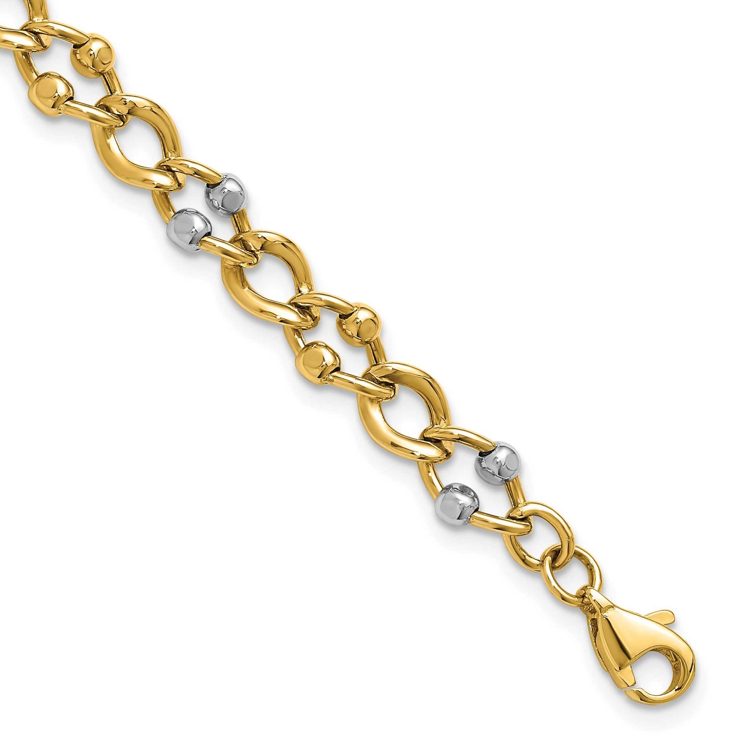 Polished Fancy Link with Beads Bracelet 10K Two-tone Gold 10LF637-7.5 196904336427