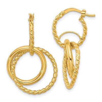 Twisted Dangle Circles Hoop Earrings 10k Gold Polished 10LE607 196904343494