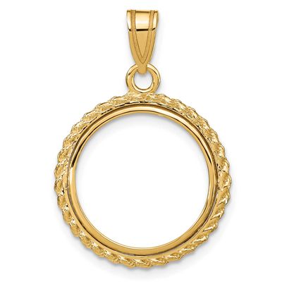 Casted Rope 16.5mm Prong Coin Bezel Pendant 10k Gold Polished 10C8185/16.5