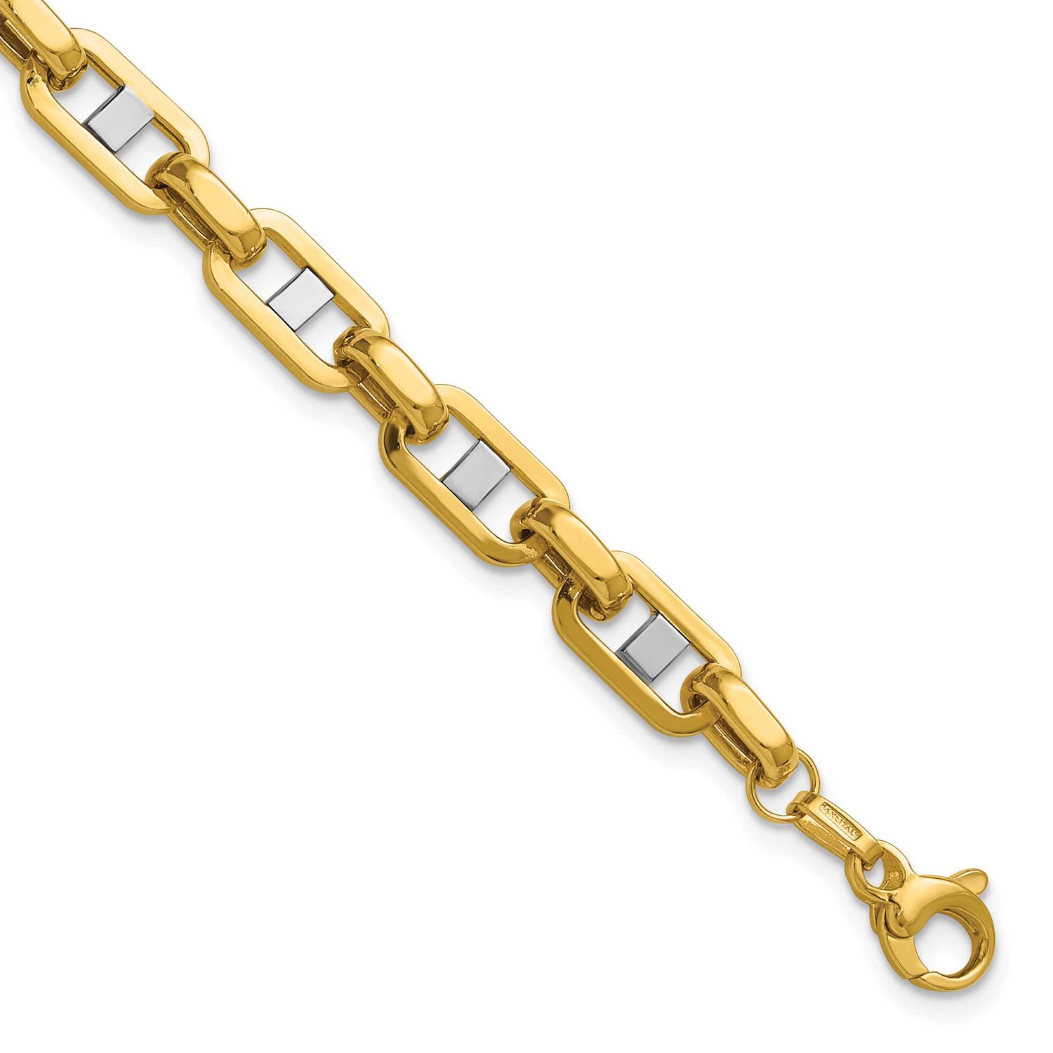 Wht Rh Polished Fancy Flat Anchor Men&#39;s Link Bracelet 14k Gold LF2193-8 196904315200