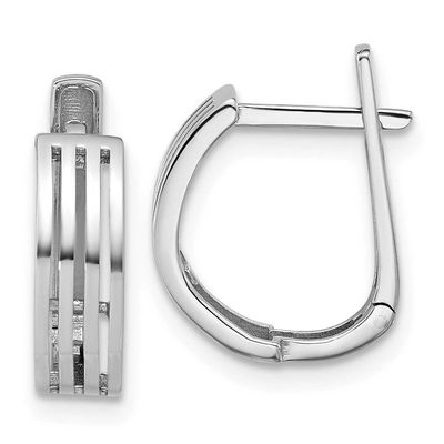 Grooved Hinged Hoop Earrings 14k White Gold Polished LE2887W