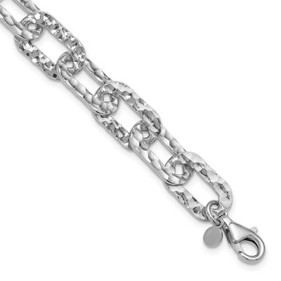 Polished/Hammered Fancy with 1 Inch Extender Bracelet Sterling Silver Rhodium-plated QLF1395-7.5 19…
