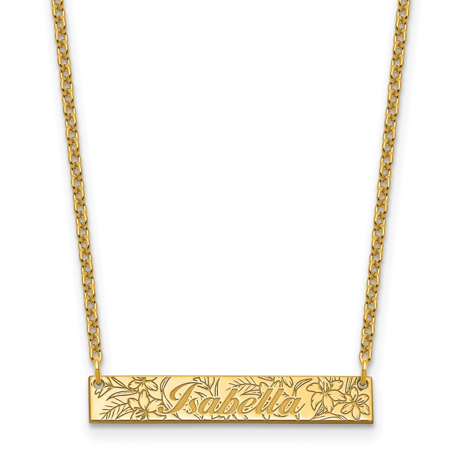 Name and Birth Flower Bar Necklace Sterling Silver Gold-plated XNA1476GP