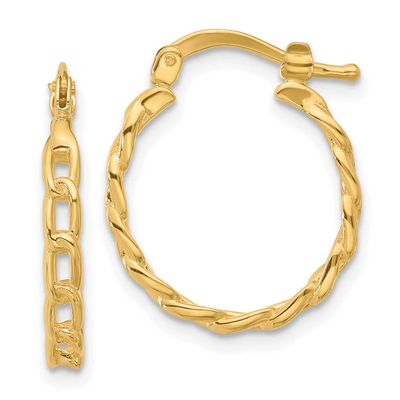 Curb Link Design Hoop Earrings 14k Gold Polished LE2574 196904198087