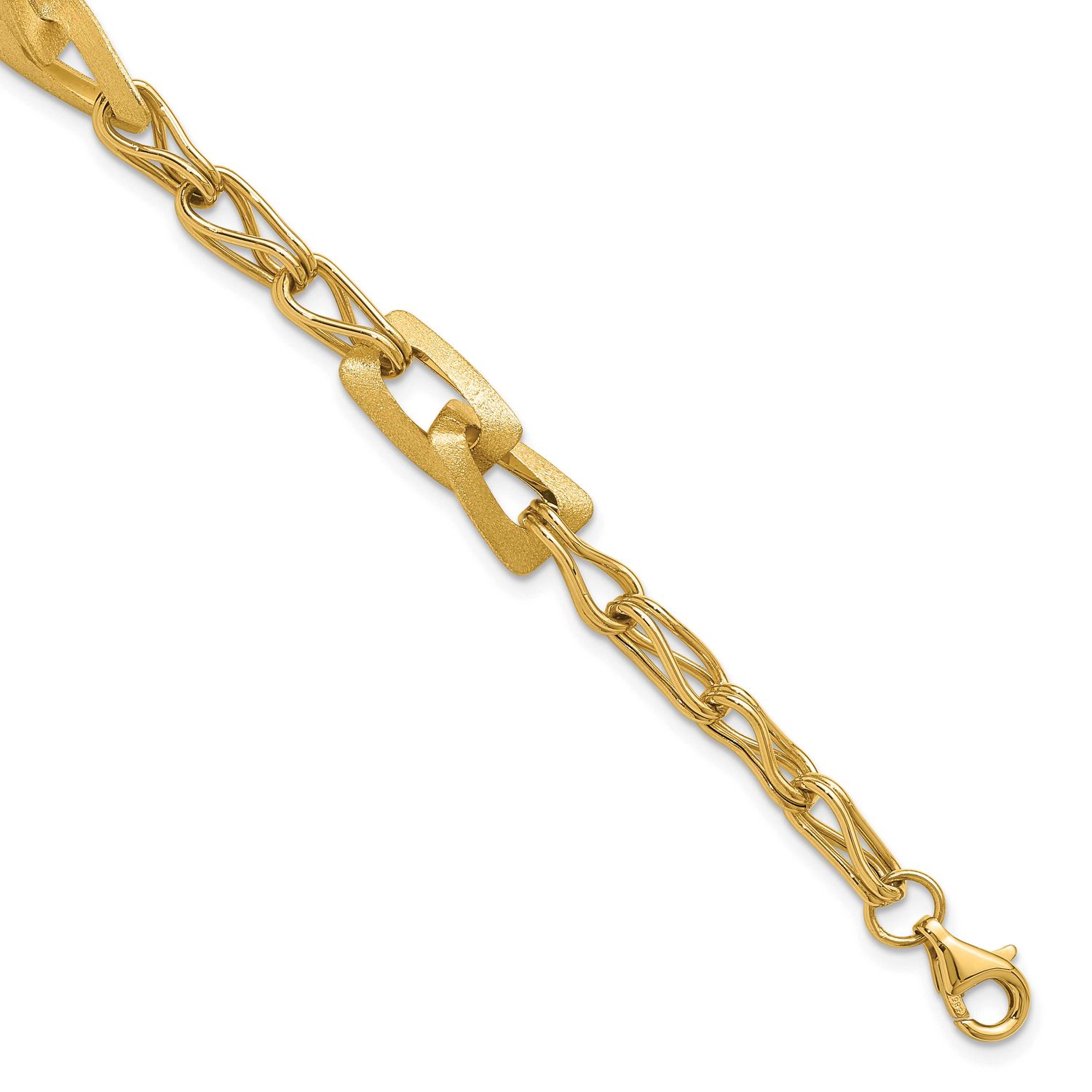 Fancy Link with 1 Inch Extender Bracelet 14k Gold Polished and Satin LF1935-7.5 196904329283