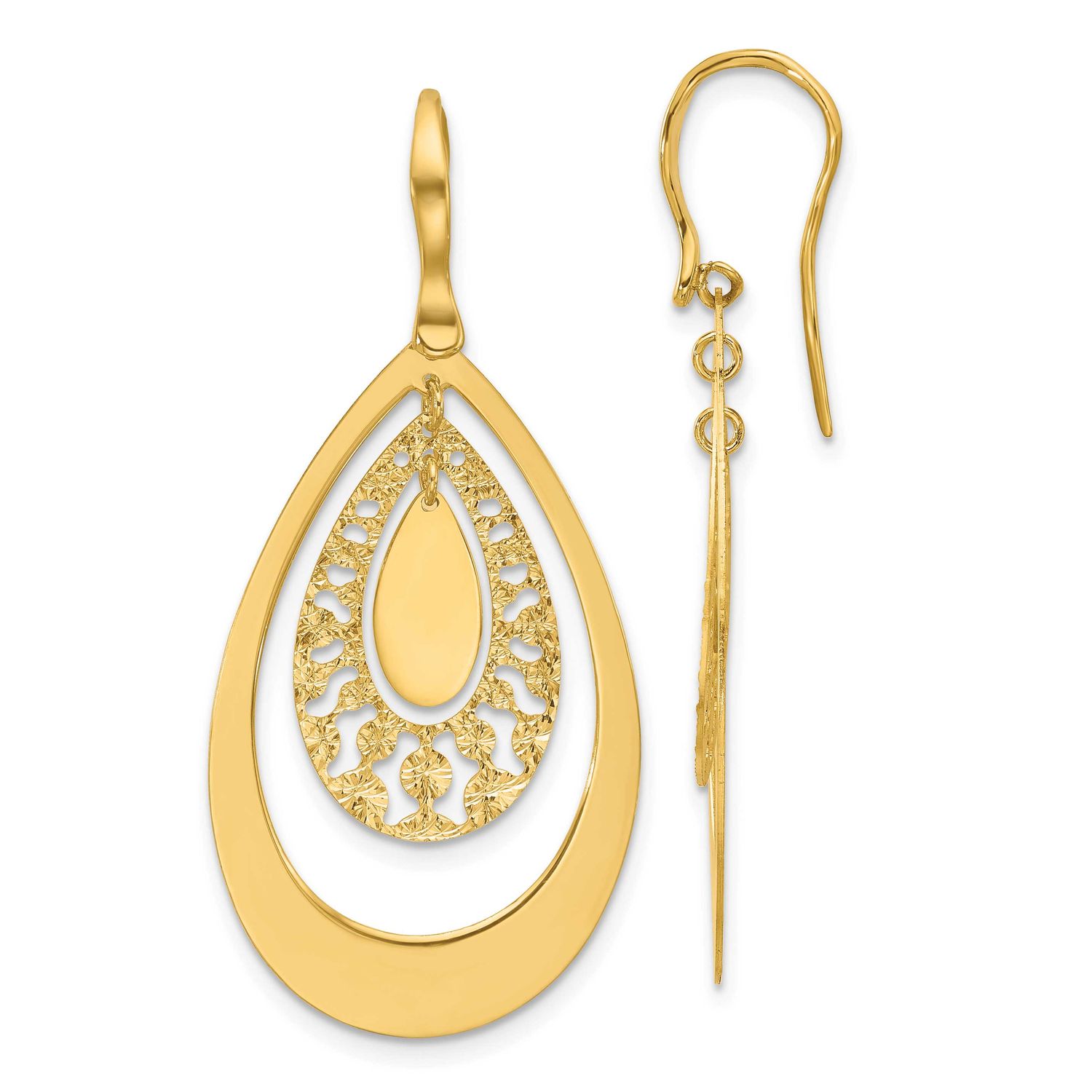 Diamond-Cut Teardrop Dangle Earrings 14k Gold Polished LE2758 196904337738