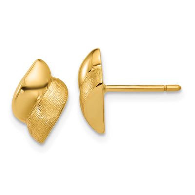 Fancy Post Earrings 14k Gold Polished and Brushed LE2938 196904316078