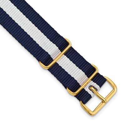 Debeer 22mm One-Piece Navy with White Stripe Military Ballistic G10 Nylon with Gold-Tone Buckle 10.…