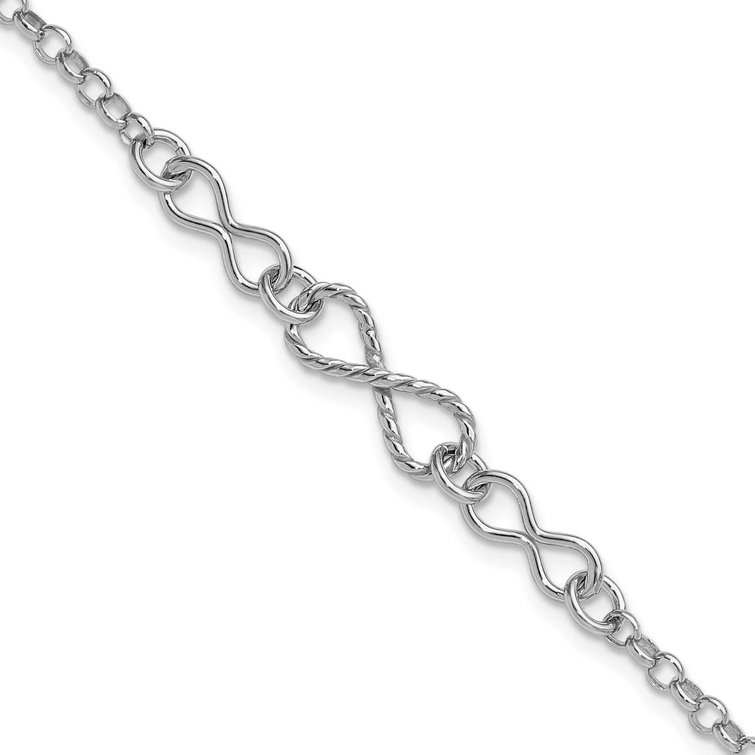 Twisted Infinity with 1 Inch Extender Bracele Sterling Silver Rhodium-plated QLF1383-7
