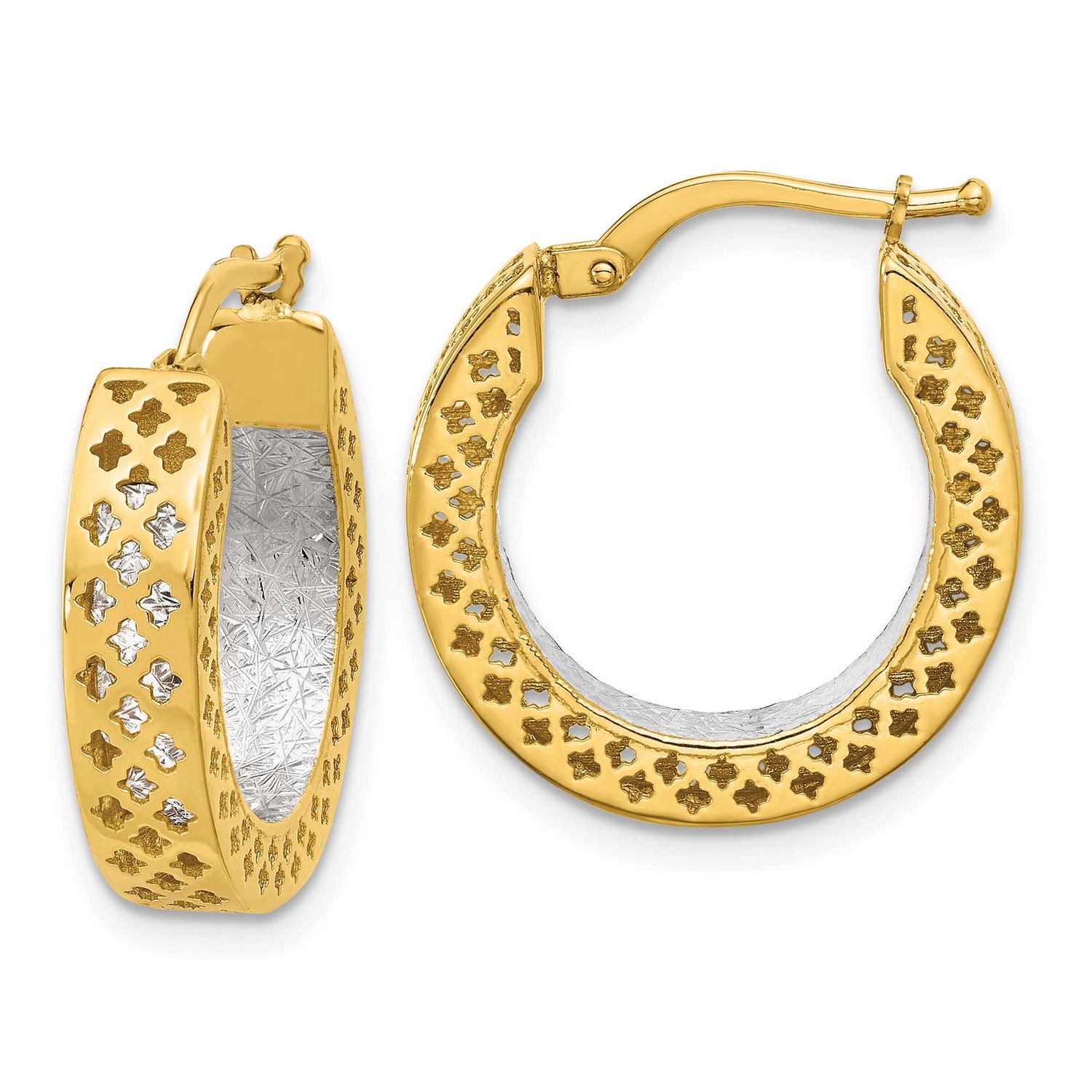 Diamond-Cut Hoop Earrings 14k Two-tone Gold Polished LE2818 196904316337