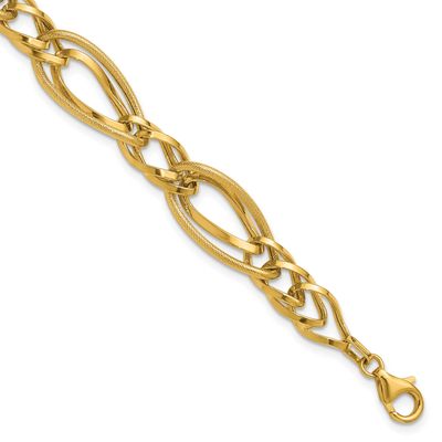 Fancy Link Bracelet 14k Gold Polished and Textured LF2188-7.5 196904315385