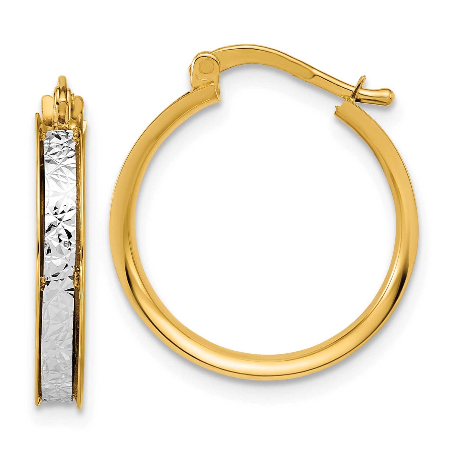 Diamond-Cut Round Hoop Earrings 14k Two-tone Gold Polished LE2880 196904316276