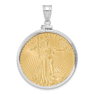 Diamond-Cut Screw Top Mounted 1Oz American Eagle Coin Bezel Pendant 14k White Gold C2677W/32.7C
