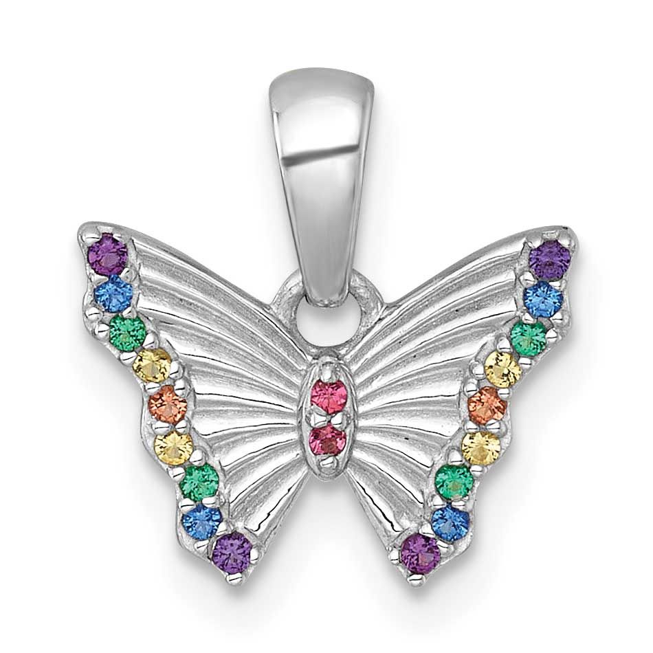 Color Nano Crystals Butterfly Children&#39;s Pendant Sterling Silver Rhodium-plated QP5958