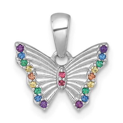 Color Nano Crystals Butterfly Children&#39;s Pendant Sterling Silver Rhodium-plated QP5958